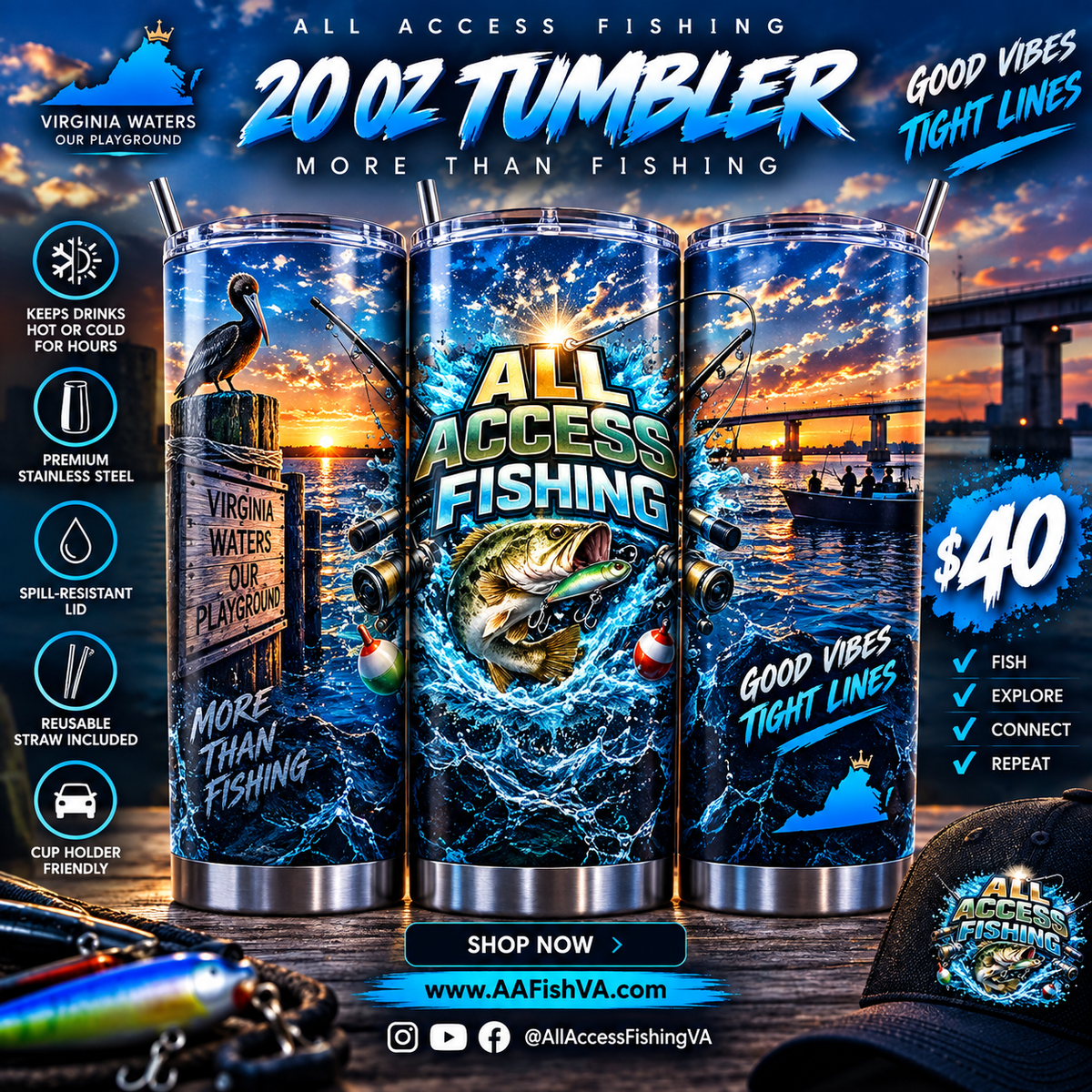 All Access Fishing 20 oz Fishing Tumbler